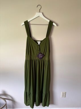 NWT Ava & Viv Olive Green Button-Front Midi Sundress